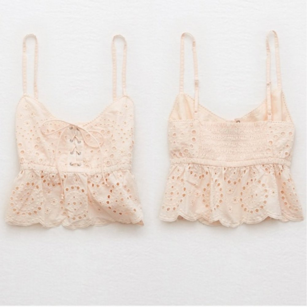 AE Aerie Eyelet Crop Tank in Nude Pink